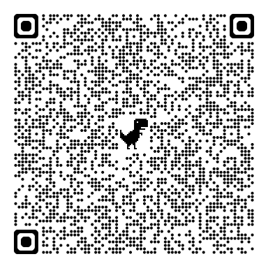 QR code with a dinosaur graphic at the center.
